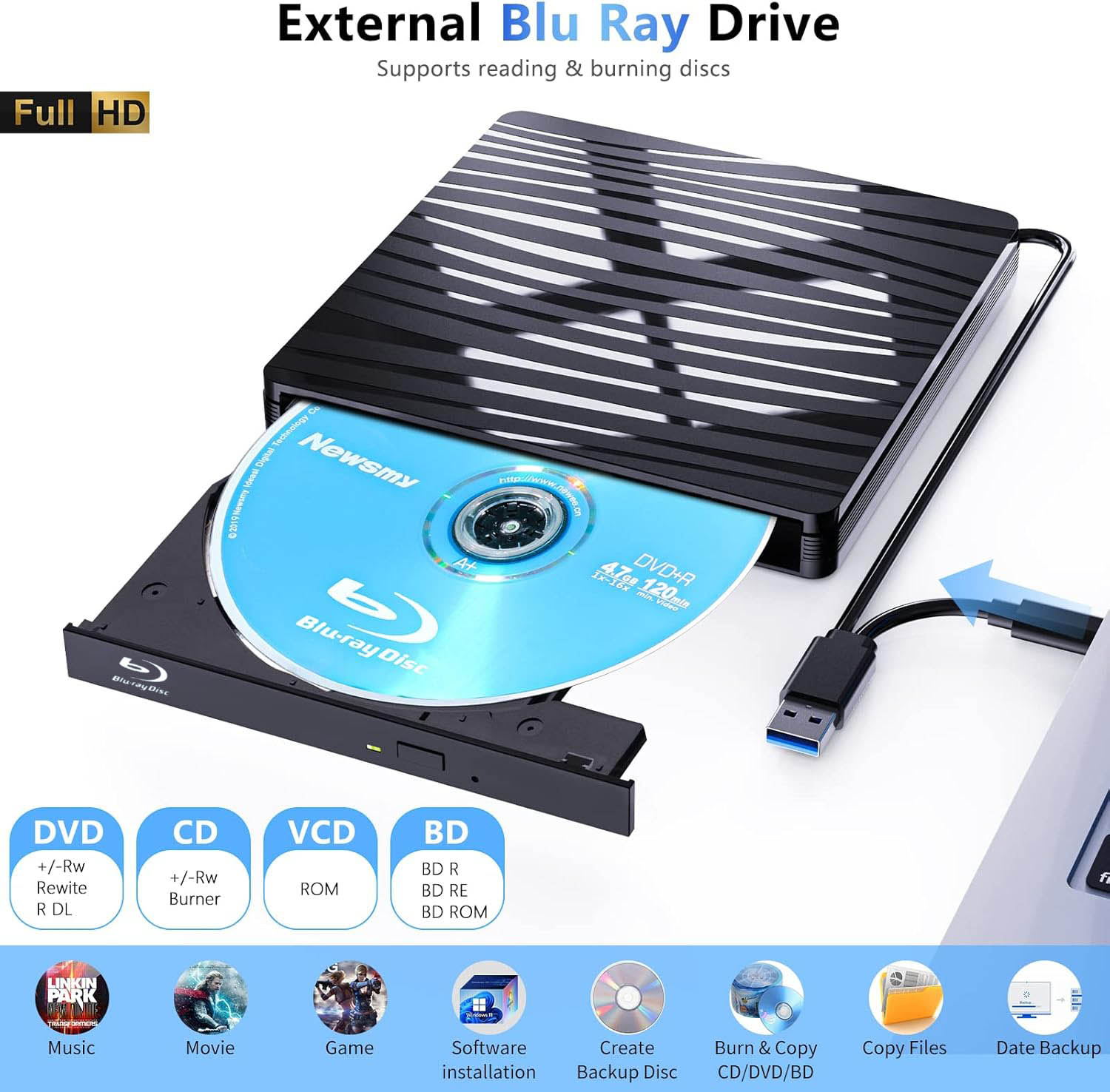 Laptop Accessories Distributor - USB3.0 External Blu-ray Optical Drive for