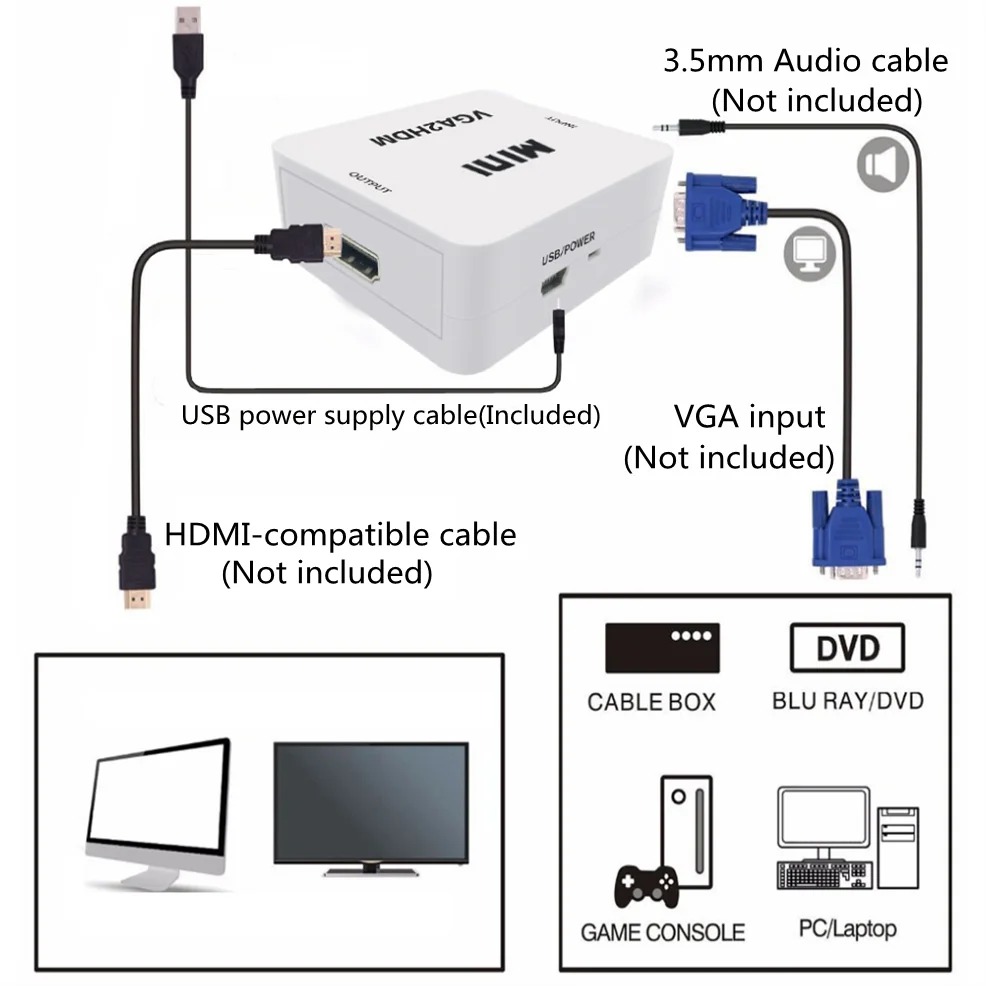 VGA to HDMI Converter Adapter  - đánh giá và giá Hdmi Vga Adapter